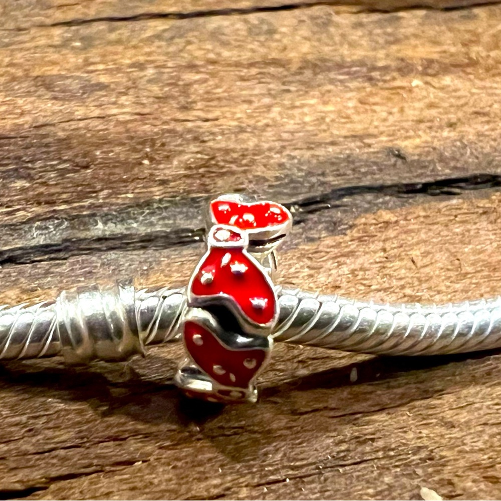 HTF Authentic Pandora Charm Disney Minnie's Bows Spacer Silver Red Enamel Mouse